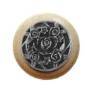 Notting Hill [NHW-726N-AP] Wood Cabinet Knob - Saratoga Rose - Natural - Antique Pewter Finish - 1 1/2" Dia.