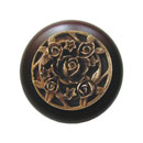 Notting Hill [NHW-726W-AB] Wood Cabinet Knob - Saratoga Rose - Dark Walnut - Antique Brass Finish - 1 1/2&quot; Dia.