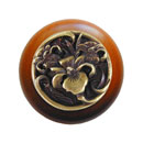 Notting Hill [NHW-728C-AB] Wood Cabinet Knob - River Iris - Cherry - Antique Brass Finish - 1 1/2" Dia.