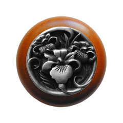 Notting Hill [NHW-728C-AP] Wood Cabinet Knob - River Iris - Cherry - Antique Pewter Finish - 1 1/2&quot; Dia.