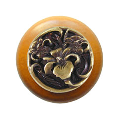 Notting Hill [NHW-728M-AB] Wood Cabinet Knob - River Iris - Maple - Antique Brass Finish - 1 1/2&quot; Dia.