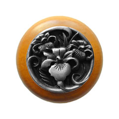 Notting Hill [NHW-728M-AP] Wood Cabinet Knob - River Iris - Maple - Antique Pewter Finish - 1 1/2&quot; Dia.