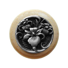 Notting Hill [NHW-728N-AP] Wood Cabinet Knob - River Iris - Natural - Antique Pewter Finish - 1 1/2&quot; Dia.
