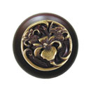 Notting Hill [NHW-728W-AB] Wood Cabinet Knob - River Iris - Dark Walnut - Antique Brass Finish - 1 1/2" Dia.