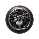 Notting Hill [NHW-728W-AP] Wood Cabinet Knob - River Iris - Dark Walnut - Antique Pewter Finish - 1 1/2" Dia.