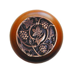 Notting Hill [NHW-729C-AC] Wood Cabinet Knob - Grapevines - Cherry - Antique Copper Finish - 1 1/2&quot; Dia.