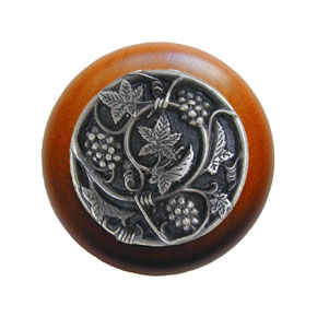 Notting Hill [NHW-729C-AP] Wood Cabinet Knob - Grapevines - Cherry - Antique Pewter Finish - 1 1/2" Dia.