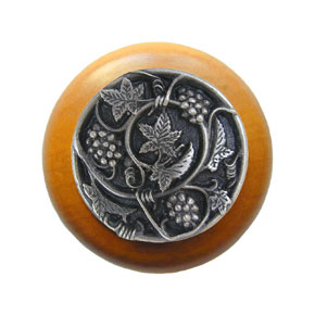 Notting Hill [NHW-729M-AP] Wood Cabinet Knob - Grapevines - Maple - Antique Pewter Finish - 1 1/2" Dia.