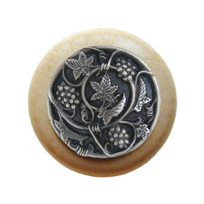 Notting Hill [NHW-729N-AP] Wood Cabinet Knob - Grapevines - Natural - Antique Pewter Finish - 1 1/2" Dia.