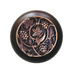 Notting Hill [NHW-729W-AC] Wood Cabinet Knob - Grapevines - Dark Walnut - Antique Copper Finish - 1 1/2&quot; Dia.