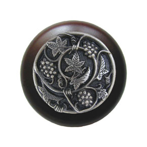 Notting Hill [NHW-729W-AP] Wood Cabinet Knob - Grapevines - Dark Walnut - Antique Pewter Finish - 1 1/2" Dia.