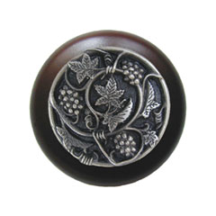 Notting Hill [NHW-729W-AP] Wood Cabinet Knob - Grapevines - Dark Walnut - Antique Pewter Finish - 1 1/2" Dia.