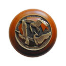 Notting Hill [NHW-737C-AB] Wood Cabinet Knob - Crane Dance - Cherry - Antique Brass Finish - 1 1/2" Dia.