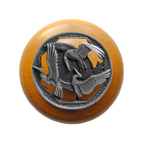 Notting Hill [NHW-737M-AP] Wood Cabinet Knob - Crane Dance - Maple - Antique Pewter Finish - 1 1/2" Dia.
