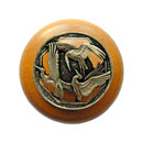 Notting Hill [NHW-737M-BB] Wood Cabinet Knob - Crane Dance - Maple - Brite Brass Finish - 1 1/2" Dia.