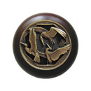 Notting Hill [NHW-737W-AB] Wood Cabinet Knob - Crane Dance - Dark Walnut - Antique Brass Finish - 1 1/2&quot; Dia.