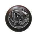 Notting Hill [NHW-737W-AP] Wood Cabinet Knob - Crane Dance - Dark Walnut - Antique Pewter Finish - 1 1/2&quot; Dia.