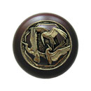 Notting Hill [NHW-737W-BB] Wood Cabinet Knob - Crane Dance - Dark Walnut - Brite Brass Finish - 1 1/2" Dia.