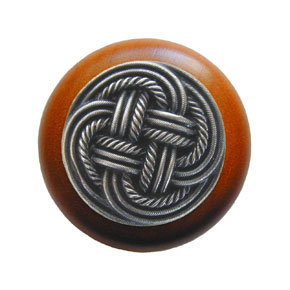 Notting Hill [NHW-739C-AP] Wood Cabinet Knob - Classic Weave - Cherry - Antique Pewter Finish - 1 1/2" Dia.
