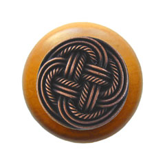 Notting Hill [NHW-739M-AC] Wood Cabinet Knob - Classic Weave - Maple - Antique Copper Finish - 1 1/2&quot; Dia.