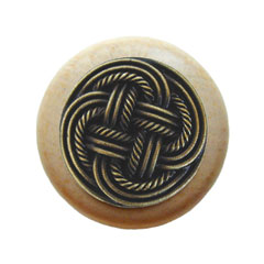 Notting Hill [NHW-739N-AB] Wood Cabinet Knob - Classic Weave - Natural - Antique Brass Finish - 1 1/2&quot; Dia.