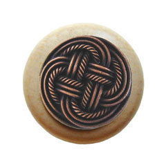 Notting Hill [NHW-739N-AC] Wood Cabinet Knob - Classic Weave - Natural - Antique Copper Finish - 1 1/2&quot; Dia.