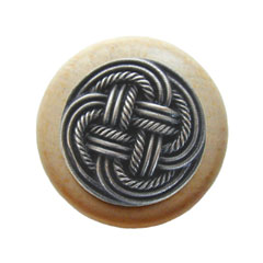 Notting Hill [NHW-739N-AP] Wood Cabinet Knob - Classic Weave - Natural - Antique Pewter Finish - 1 1/2&quot; Dia.