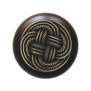 Notting Hill [NHW-739W-AB] Wood Cabinet Knob - Classic Weave - Dark Walnut - Antique Brass Finish - 1 1/2" Dia.