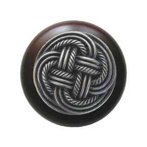 Notting Hill [NHW-739W-AP] Wood Cabinet Knob - Classic Weave - Dark Walnut - Antique Pewter Finish - 1 1/2" Dia.