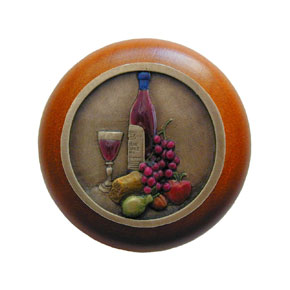 Notting Hill [NHW-740C-BHT] Wood Cabinet Knob - Best Cellar - Cherry - Hand-Tinted Antique Brass Finish - 1 1/2" Dia.