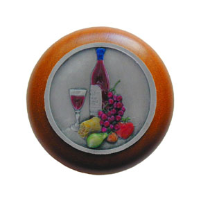 Notting Hill [NHW-740C-PHT] Wood Cabinet Knob - Best Cellar - Cherry - Hand-Tinted Antique Pewter Finish - 1 1/2" Dia.