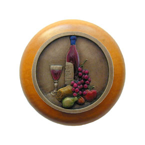 Notting Hill [NHW-740M-BHT] Wood Cabinet Knob - Best Cellar - Maple - Hand-Tinted Antique Brass Finish - 1 1/2" Dia.