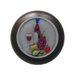 Notting Hill [NHW-740W-PHT] Wood Cabinet Knob - Best Cellar - Dark Walnut - Hand-Tinted Antique Pewter Finish - 1 1/2" Dia.