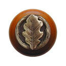 Notting Hill [NHW-744C-AB] Wood Cabinet Knob - Oak Leaf - Cherry - Antique Brass Finish - 1 1/2&quot; Dia.