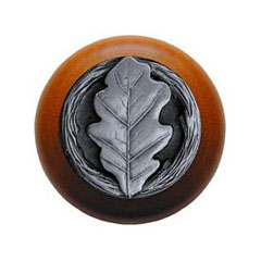 Notting Hill [NHW-744C-AP] Wood Cabinet Knob - Oak Leaf - Cherry - Antique Pewter Finish - 1 1/2" Dia.