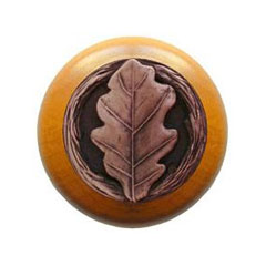 Notting Hill [NHW-744M-AC] Wood Cabinet Knob - Oak Leaf - Maple - Antique Copper Finish - 1 1/2" Dia.