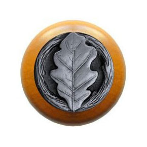 Notting Hill [NHW-744M-AP] Wood Cabinet Knob - Oak Leaf - Maple - Antique Pewter Finish - 1 1/2" Dia.