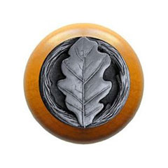 Notting Hill [NHW-744M-AP] Wood Cabinet Knob - Oak Leaf - Maple - Antique Pewter Finish - 1 1/2" Dia.