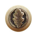 Notting Hill [NHW-744N-AB] Wood Cabinet Knob - Oak Leaf - Natural - Antique Brass Finish - 1 1/2&quot; Dia.