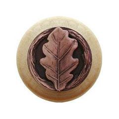 Notting Hill [NHW-744N-AC] Wood Cabinet Knob - Oak Leaf - Natural - Antique Copper Finish - 1 1/2&quot; Dia.