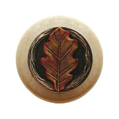 Notting Hill [NHW-744N-BHT] Wood Cabinet Knob - Oak Leaf - Natural - Hand-Tinted Antique Brass Finish - 1 1/2" Dia.