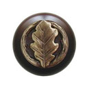 Notting Hill [NHW-744W-AB] Wood Cabinet Knob - Oak Leaf - Dark Walnut - Antique Brass Finish - 1 1/2&quot; Dia.