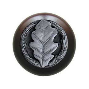 Notting Hill [NHW-744W-AP] Wood Cabinet Knob - Oak Leaf - Dark Walnut - Antique Pewter Finish - 1 1/2" Dia.