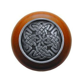 Notting Hill [NHW-757C-AP] Wood Cabinet Knob - Celtic Isles - Cherry - Antique Pewter Finish - 1 1/2" Dia.