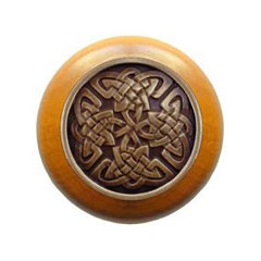 Notting Hill [NHW-757M-AB] Wood Cabinet Knob - Celtic Isles - Maple - Antique Brass Finish - 1 1/2&quot; Dia.