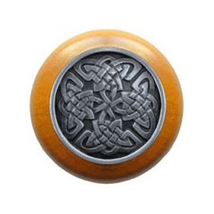 Notting Hill [NHW-757M-AP] Wood Cabinet Knob - Celtic Isles - Maple - Antique Pewter Finish - 1 1/2&quot; Dia.