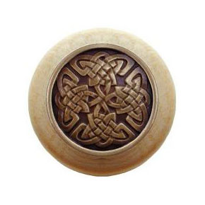 Notting Hill [NHW-757N-AB] Wood Cabinet Knob - Celtic Isles - Natural - Antique Brass Finish - 1 1/2" Dia.