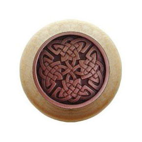 Notting Hill [NHW-757N-AC] Wood Cabinet Knob - Celtic Isles - Natural - Antique Copper Finish - 1 1/2" Dia.