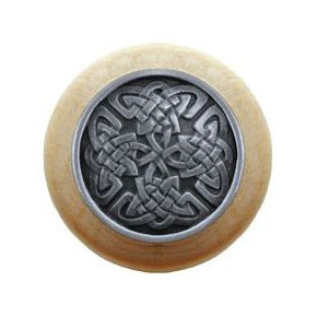Notting Hill [NHW-757N-AP] Wood Cabinet Knob - Celtic Isles - Natural - Antique Pewter Finish - 1 1/2" Dia.