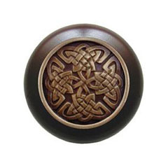 Notting Hill [NHW-757W-AB] Wood Cabinet Knob - Celtic Isles - Dark Walnut - Antique Brass Finish - 1 1/2&quot; Dia.